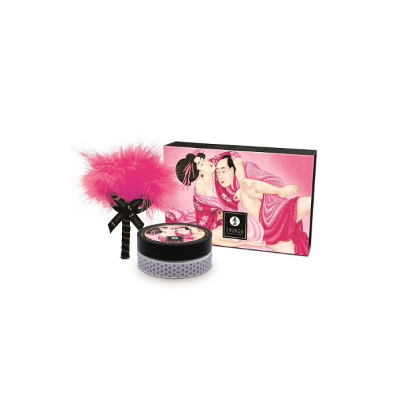 Mini Coffret poudre corporelle framboise et plumeau assorti 